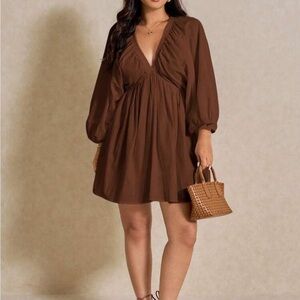 Chic Brown V-Neck Mini Dress